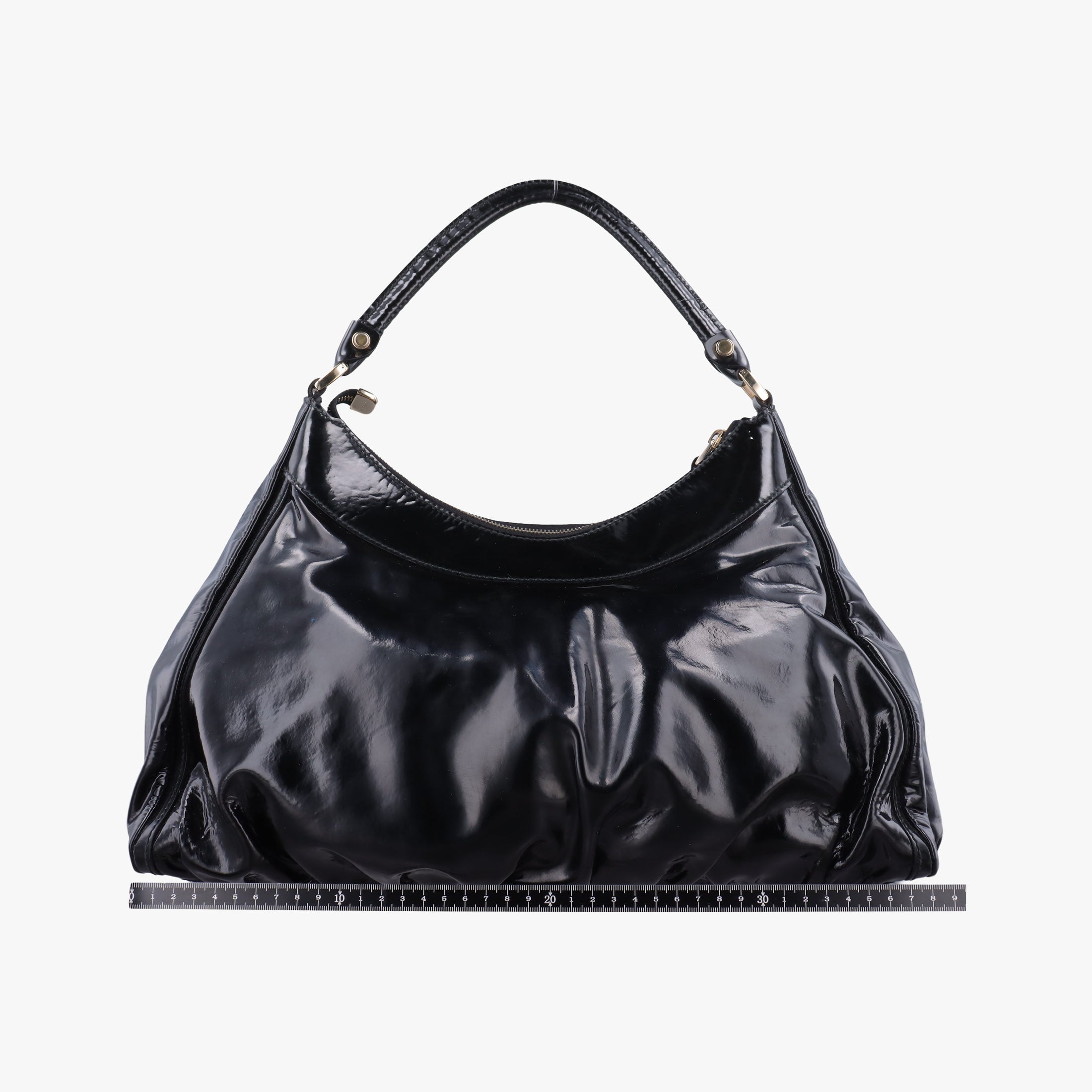Pre-owned Gucci Abbey D-ring Hobo Black Patent 189833 handbag | stylenewstar