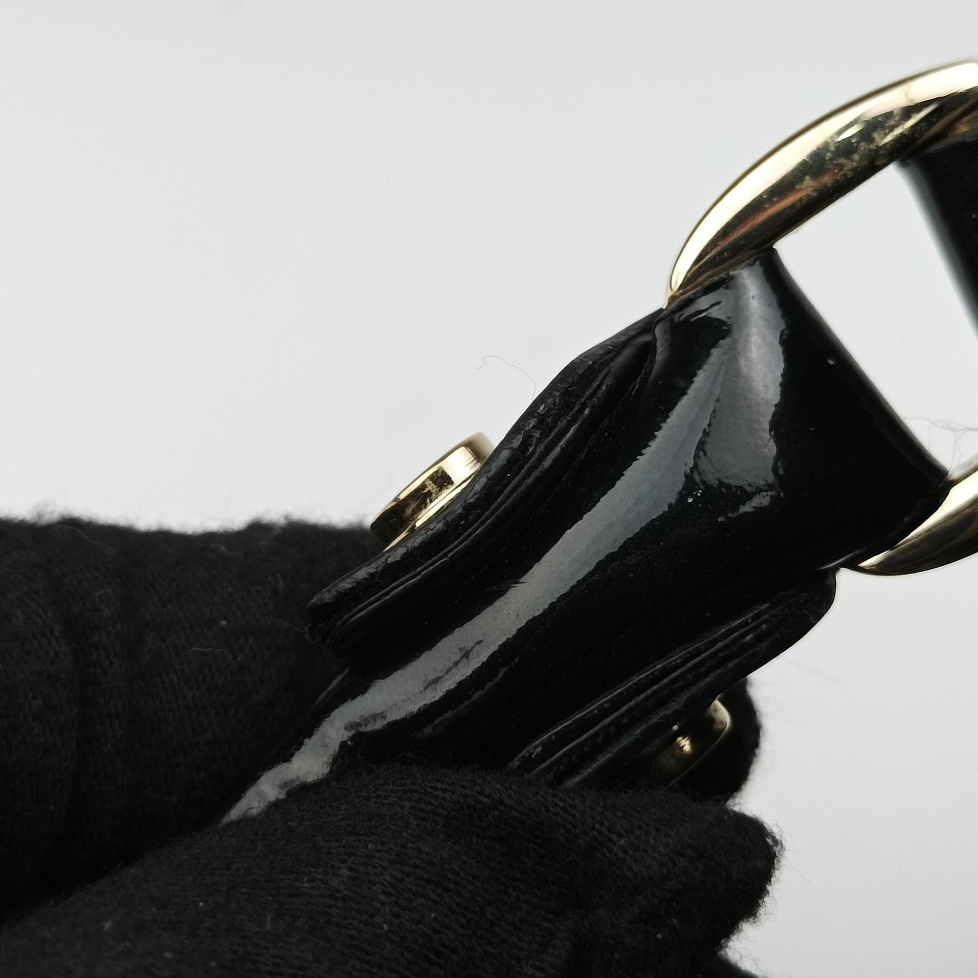 Pre-owned Gucci Abbey D-ring Hobo Black Patent 189833 handbag | stylenewstar