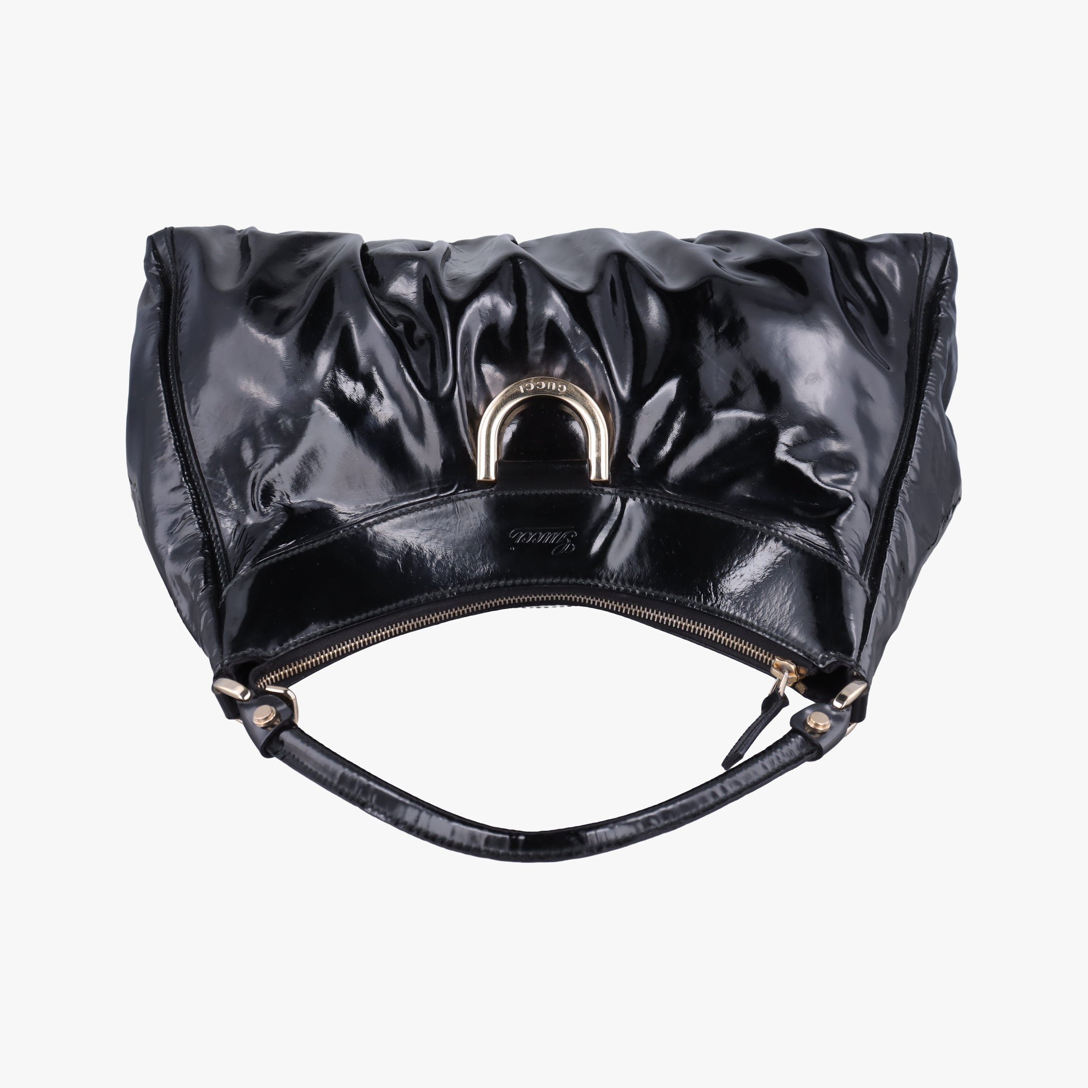 Pre-owned Gucci Abbey D-ring Hobo Black Patent 189833 handbag | stylenewstar
