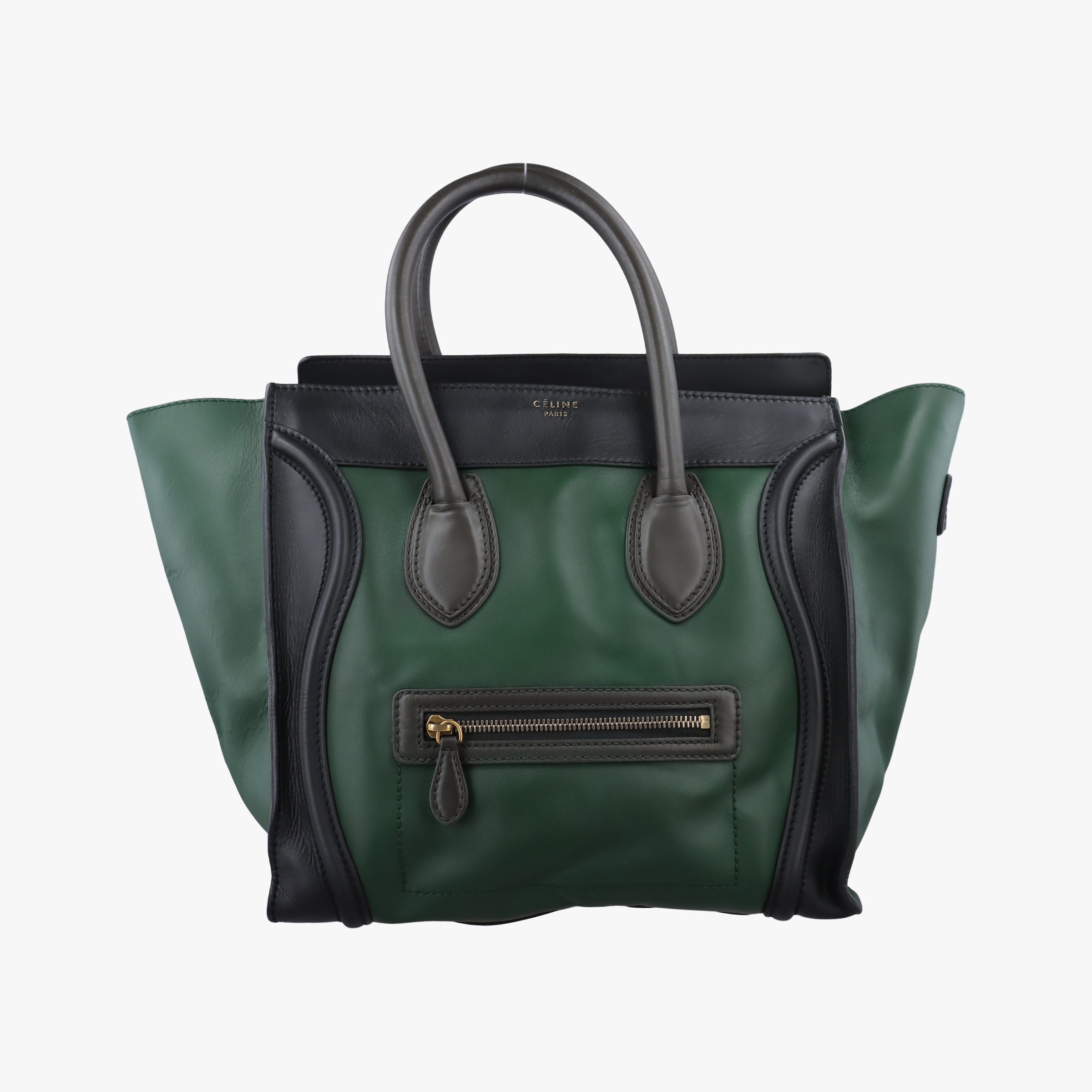 Pre-owned Celine Luggage Mini Shopper Green×black Leather  handbag | stylenewstar