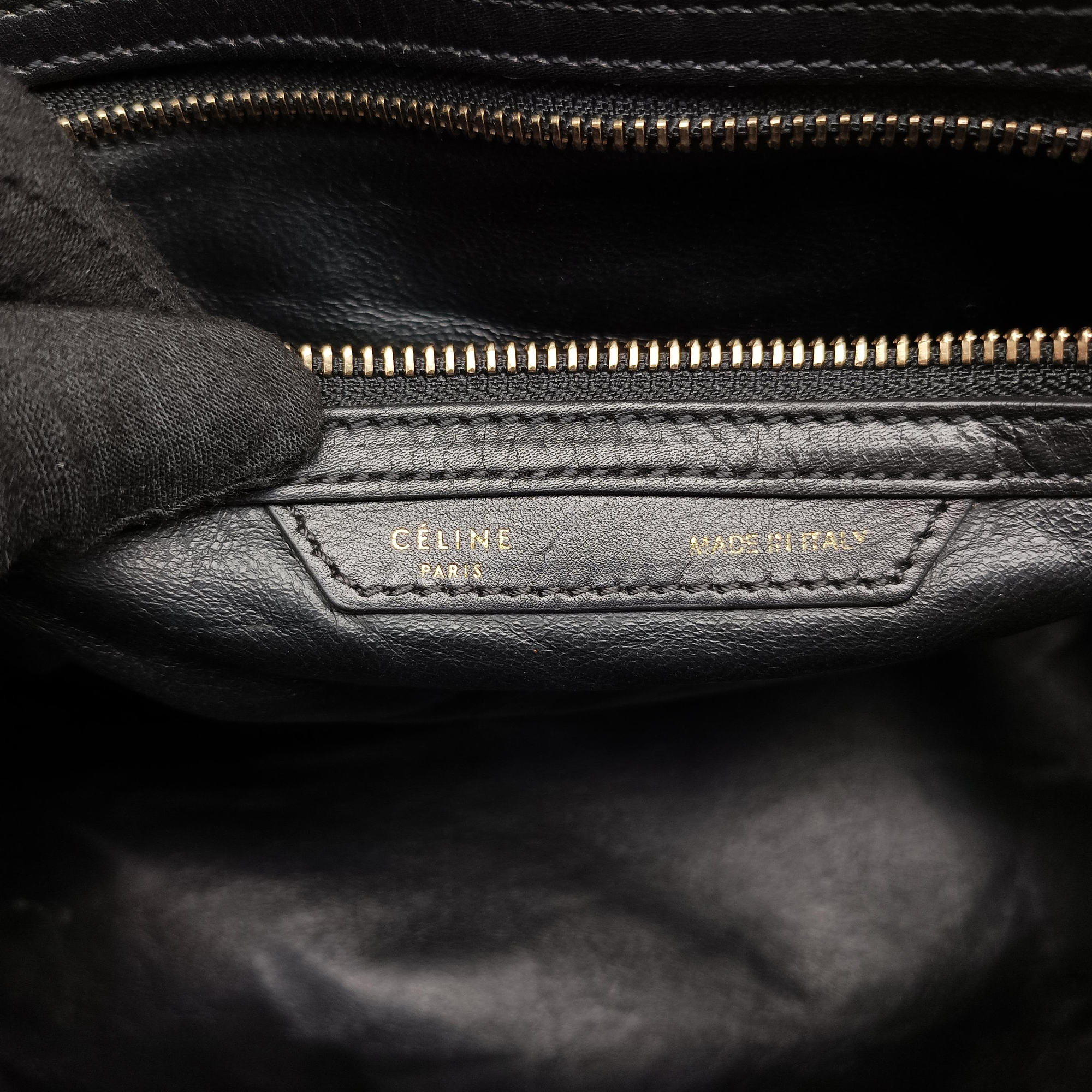 Pre-owned Celine Luggage Mini Shopper Green×black Leather  handbag | stylenewstar