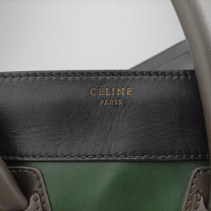 Pre-owned Celine Luggage Mini Shopper Green×black Leather  handbag | stylenewstar