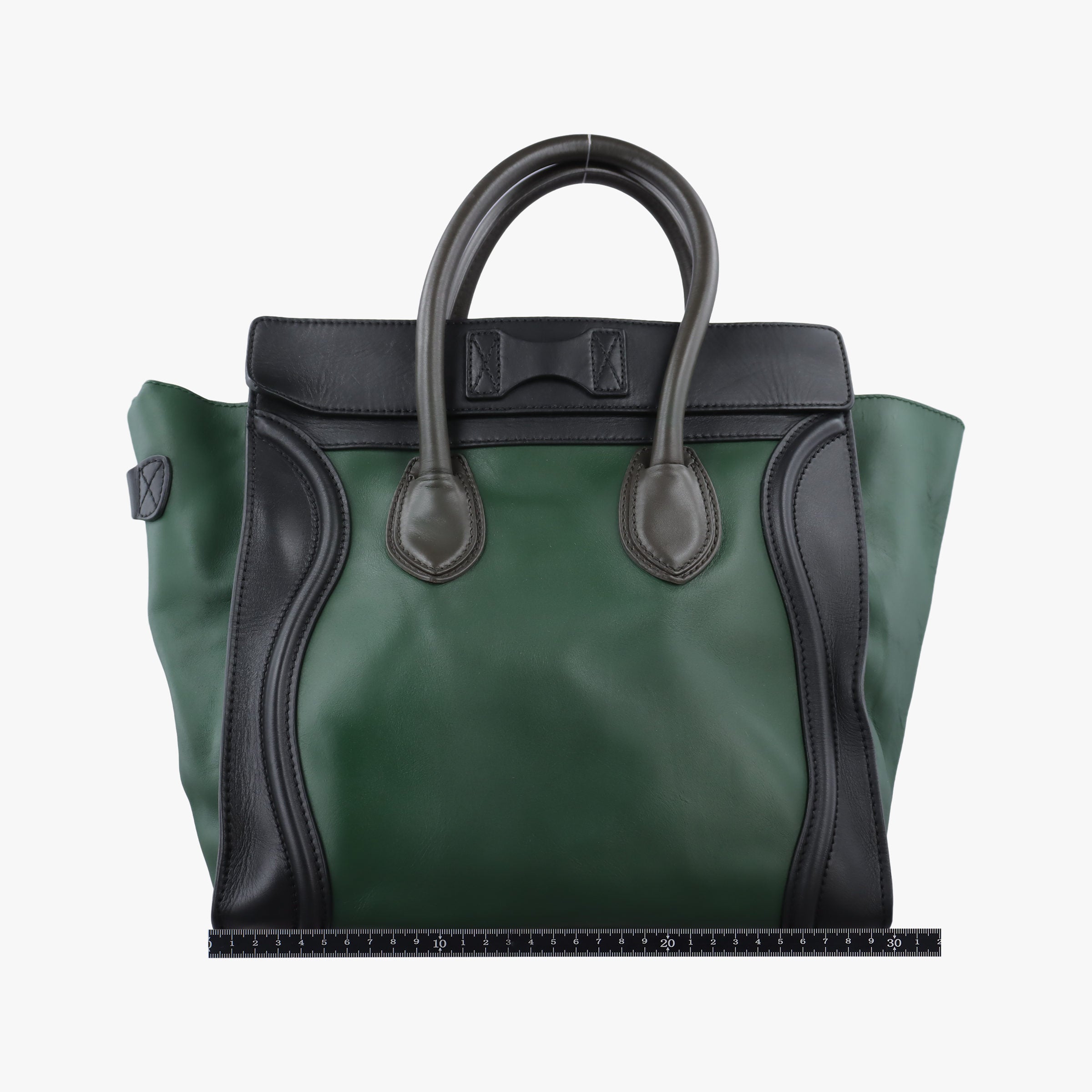 Pre-owned Celine Luggage Mini Shopper Green×black Leather  handbag | stylenewstar