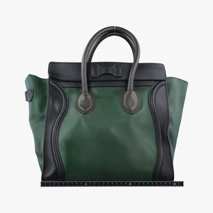 Pre-owned Celine Luggage Mini Shopper Green×black Leather  handbag | stylenewstar