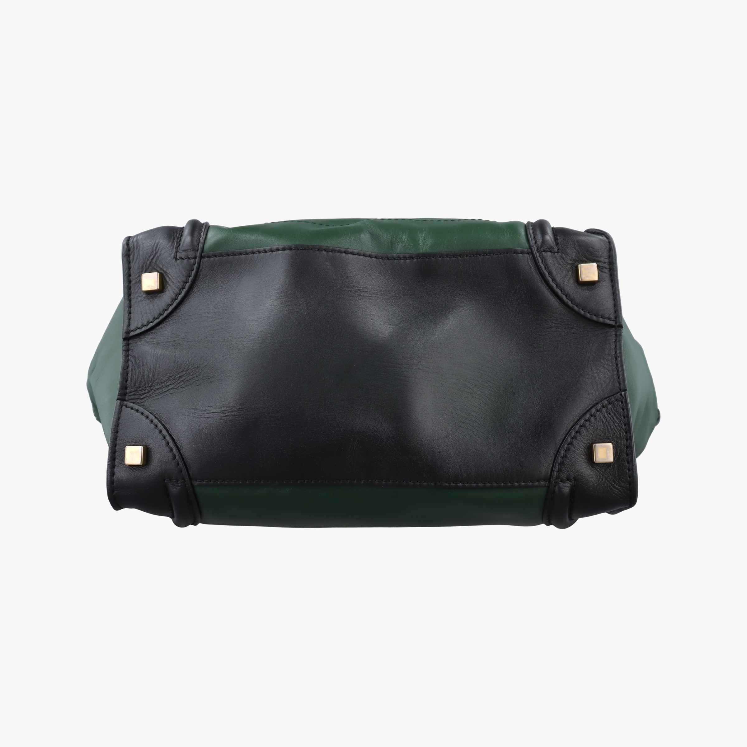 Pre-owned Celine Luggage Mini Shopper Green×black Leather  handbag | stylenewstar