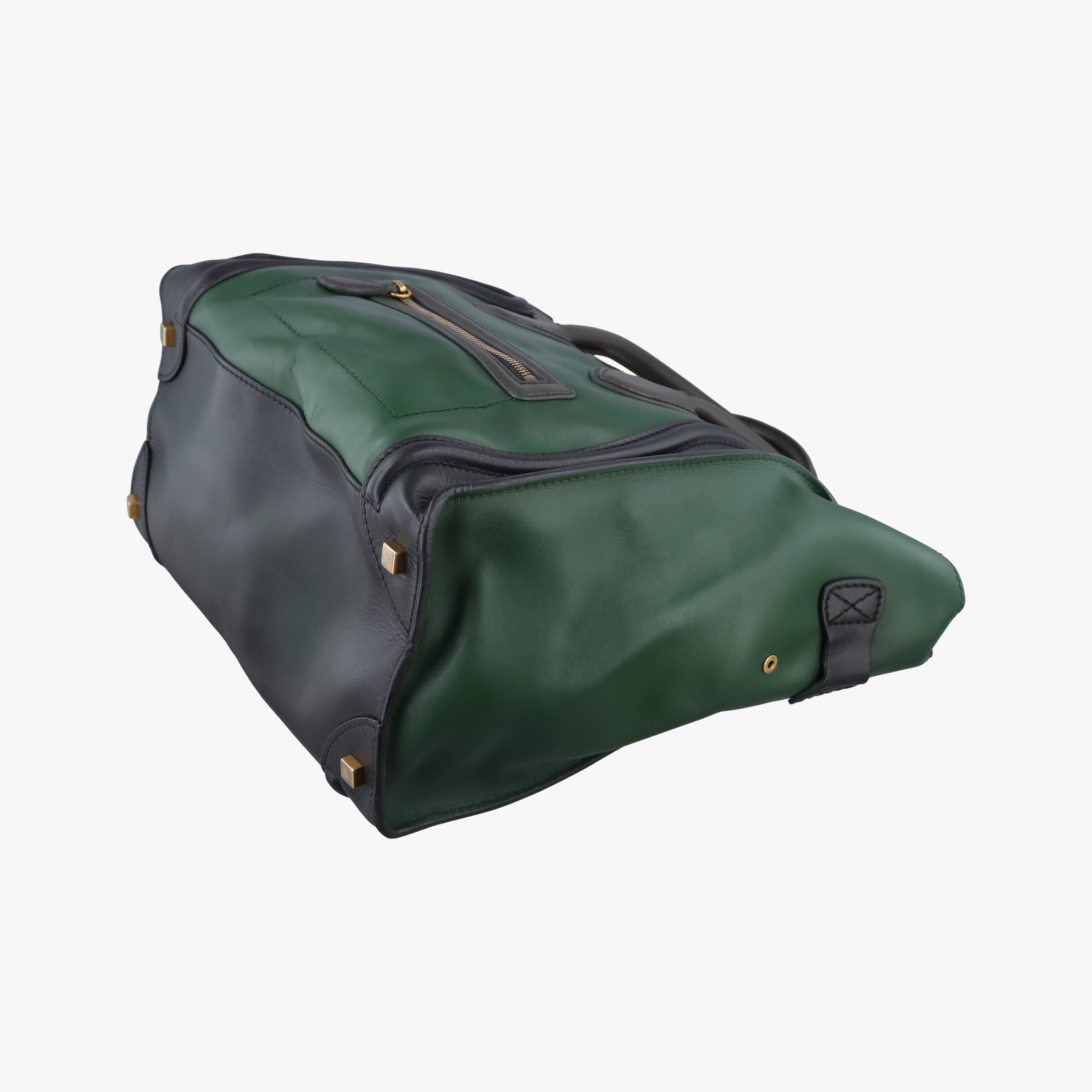 Pre-owned Celine Luggage Mini Shopper Green×black Leather  handbag | stylenewstar