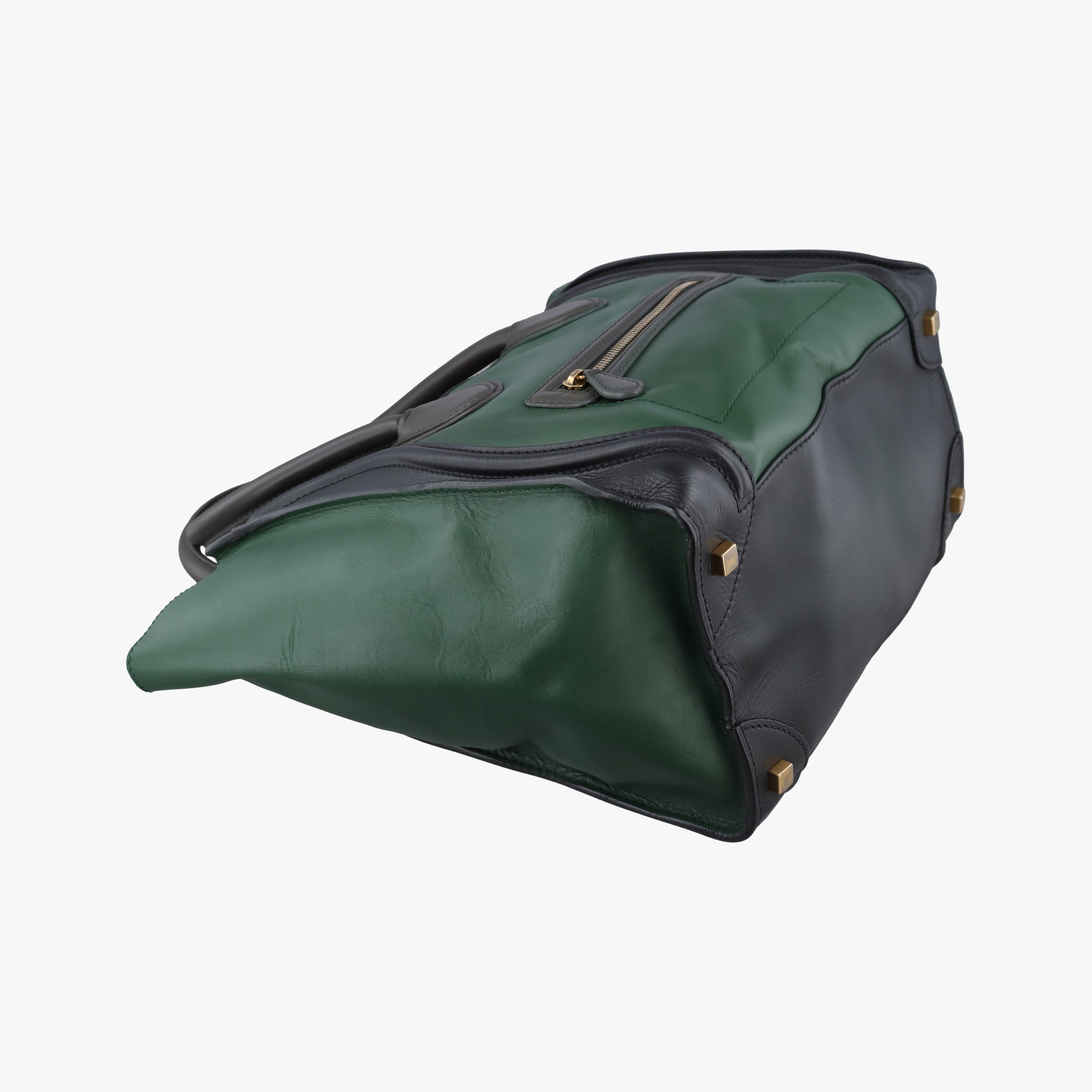Pre-owned Celine Luggage Mini Shopper Green×black Leather  handbag | stylenewstar