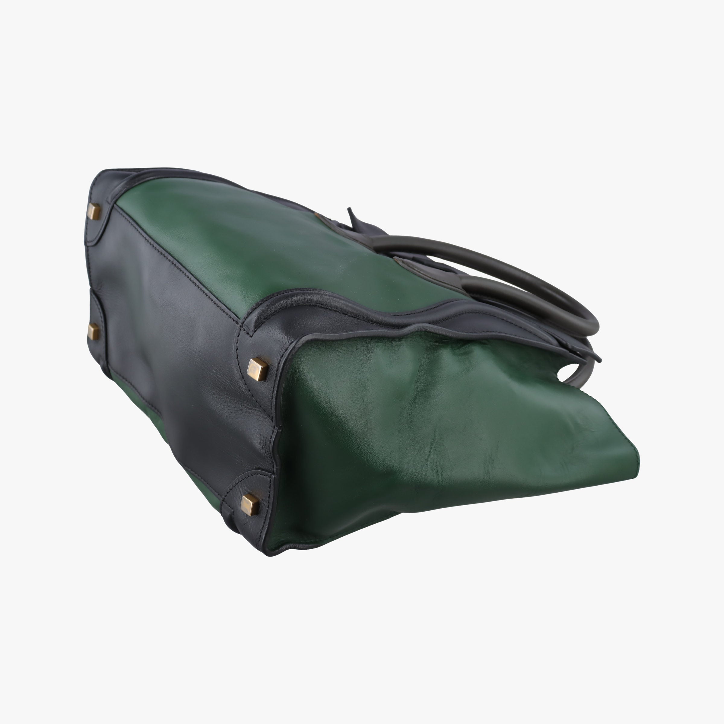 Pre-owned Celine Luggage Mini Shopper Green×black Leather  handbag | stylenewstar