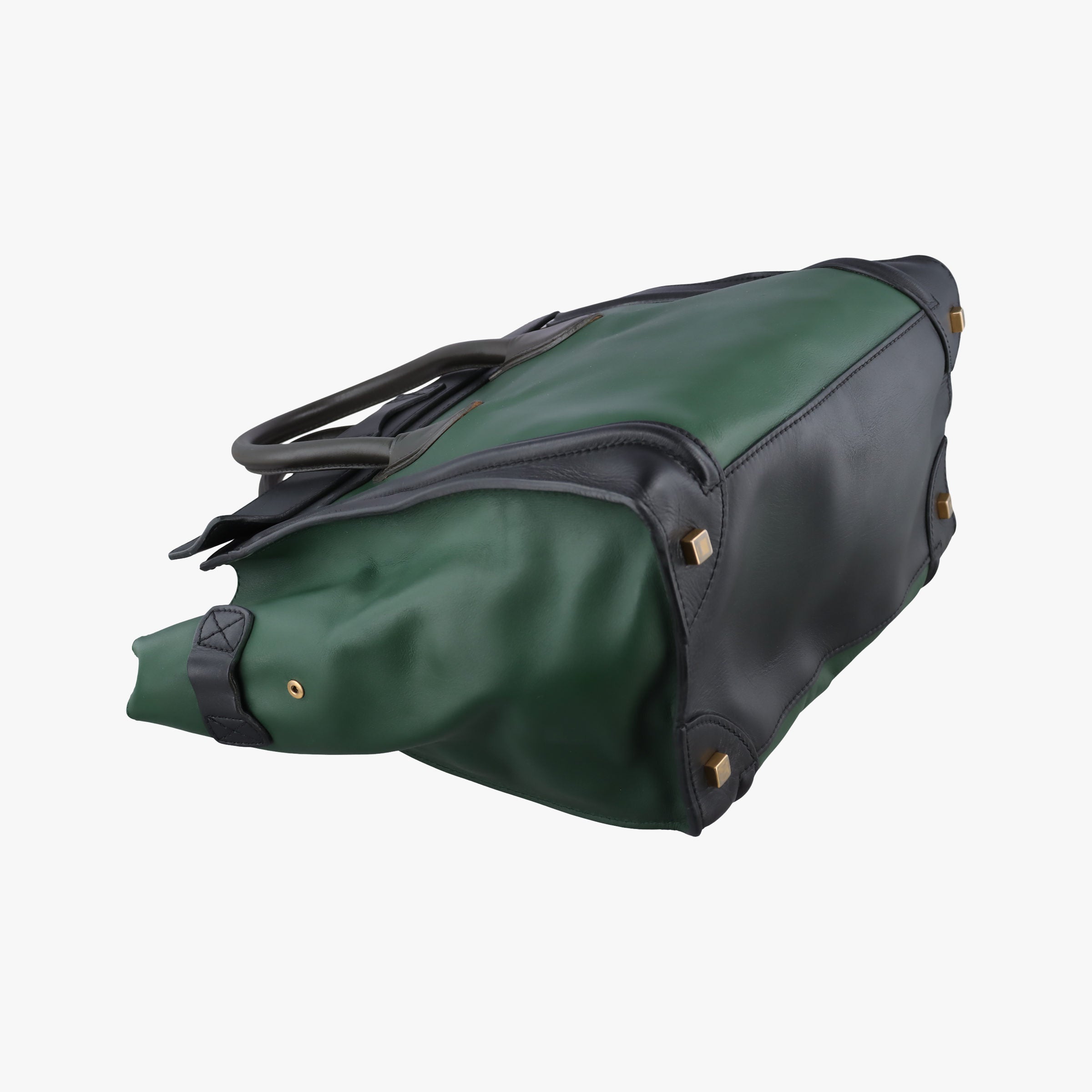 Pre-owned Celine Luggage Mini Shopper Green×black Leather  handbag | stylenewstar