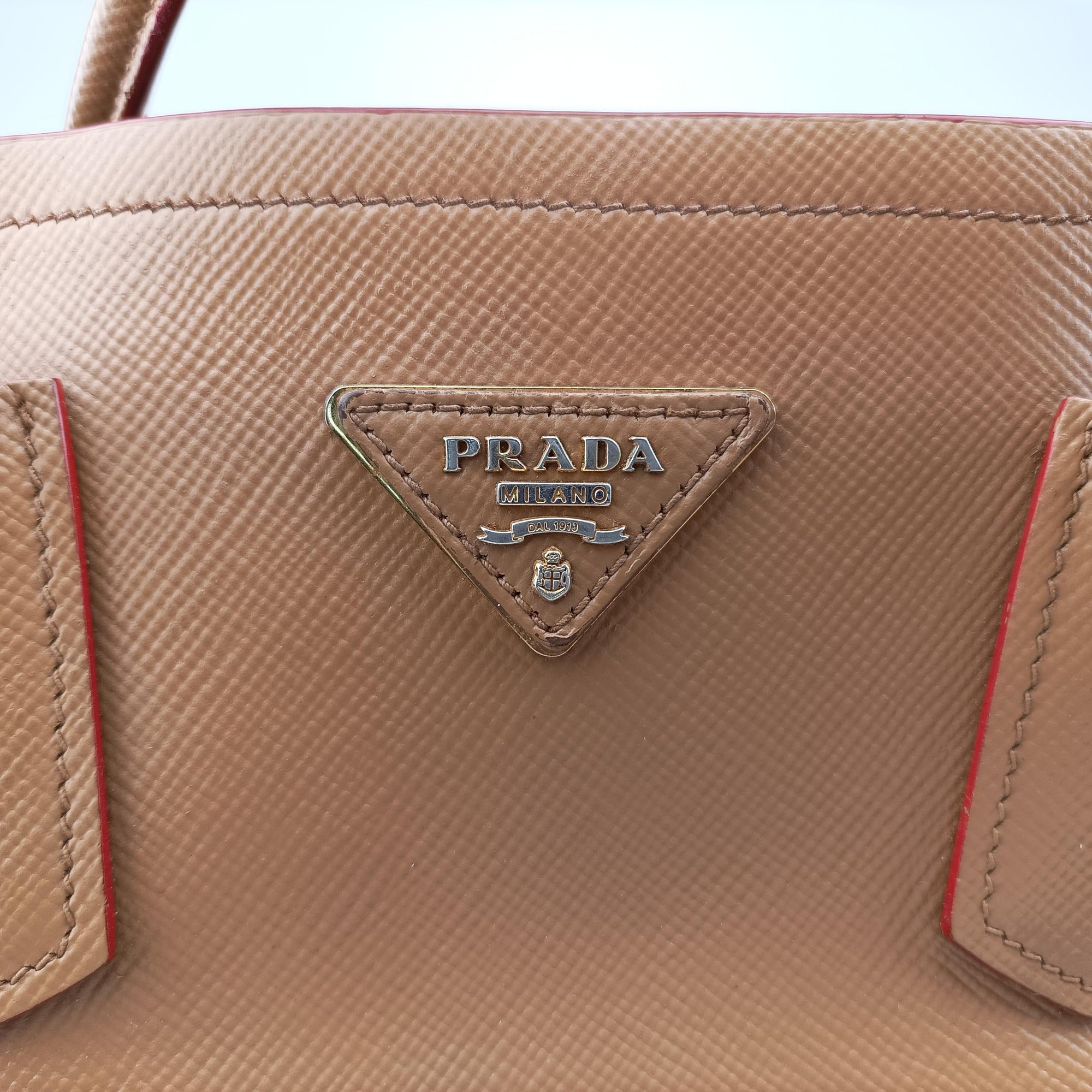 Vintage Prada Double Cuir Camel SAFFIANO Leather BN2755 shoulderbag | stylenewstar