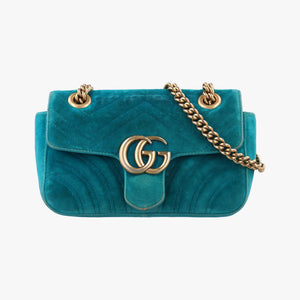 Pre-owned Gucci GG Marmont Blue velour 446744 shoulderbag | stylenewstar