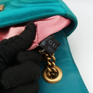 Pre-owned Gucci GG Marmont Blue velour 446744 shoulderbag | stylenewstar