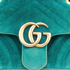 Pre-owned Gucci GG Marmont Blue velour 446744 shoulderbag | stylenewstar