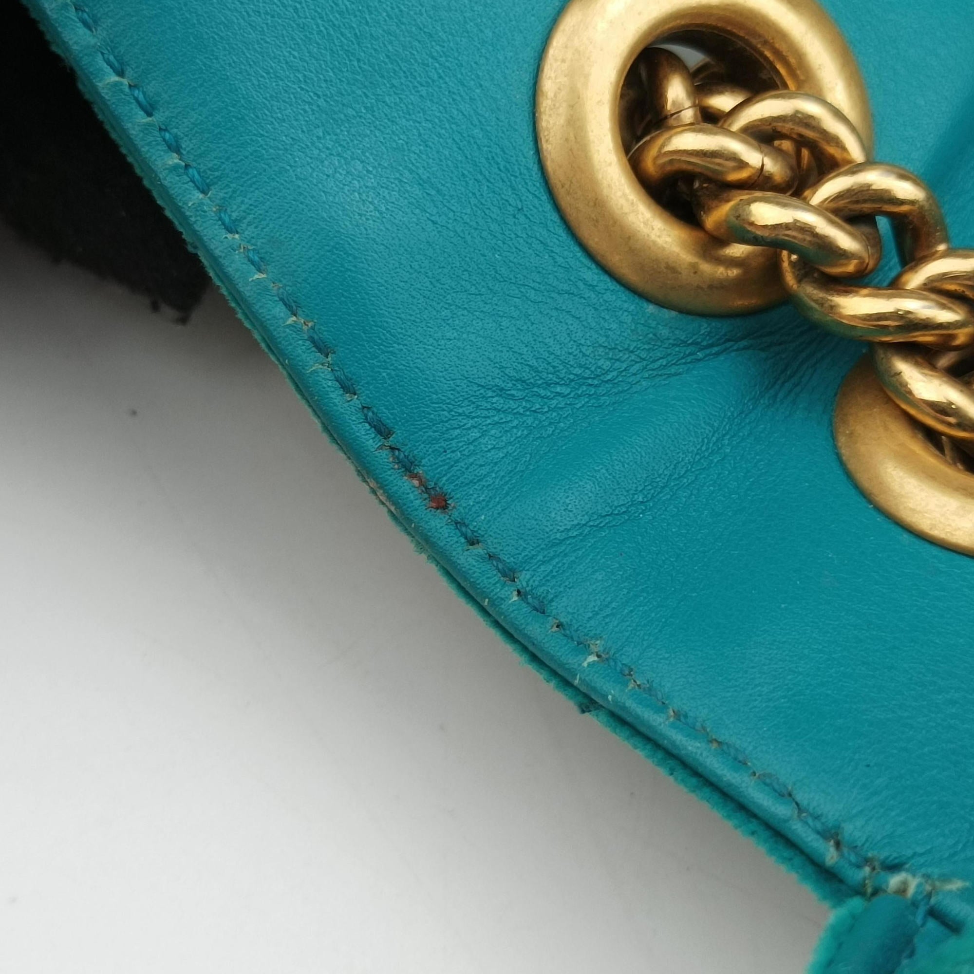 Pre-owned Gucci GG Marmont Blue velour 446744 shoulderbag | stylenewstar