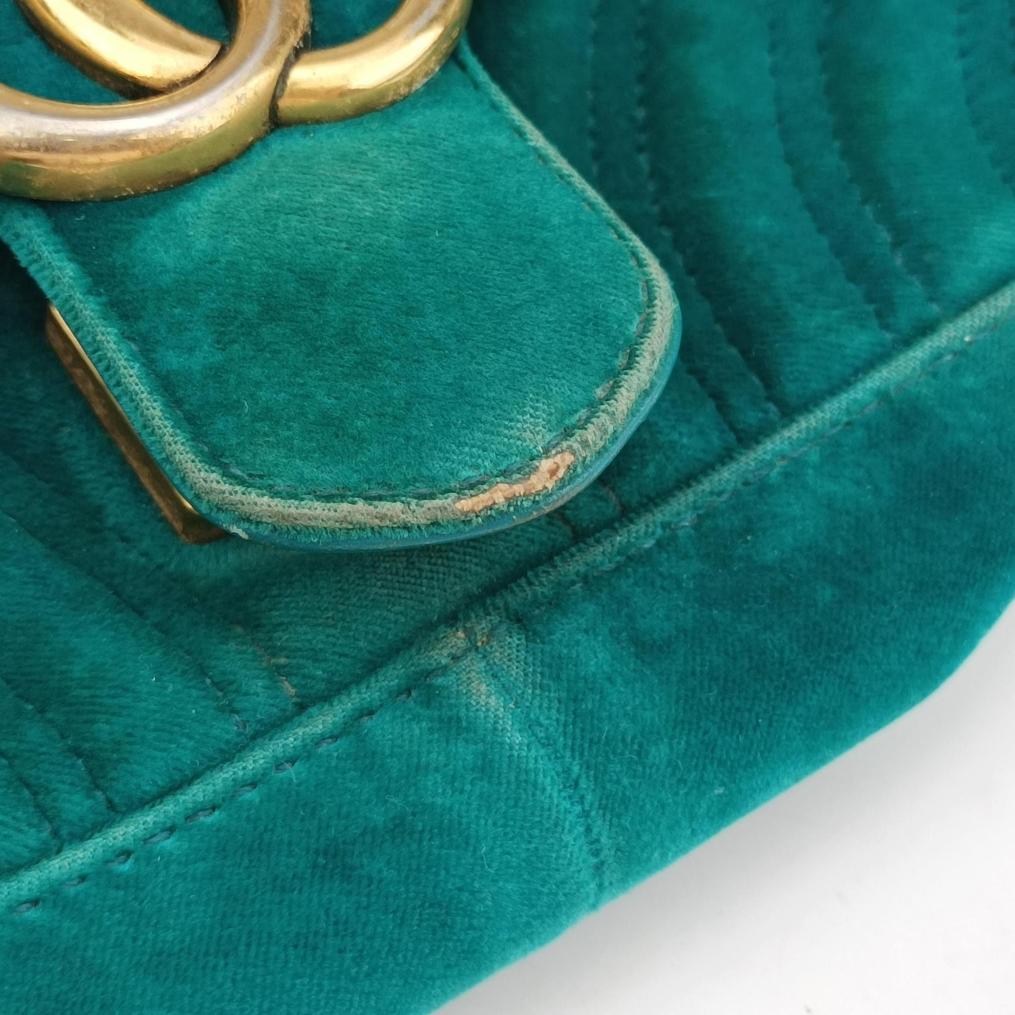 Pre-owned Gucci GG Marmont Blue velour 446744 shoulderbag | stylenewstar