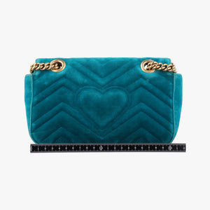 Pre-owned Gucci GG Marmont Blue velour 446744 shoulderbag | stylenewstar