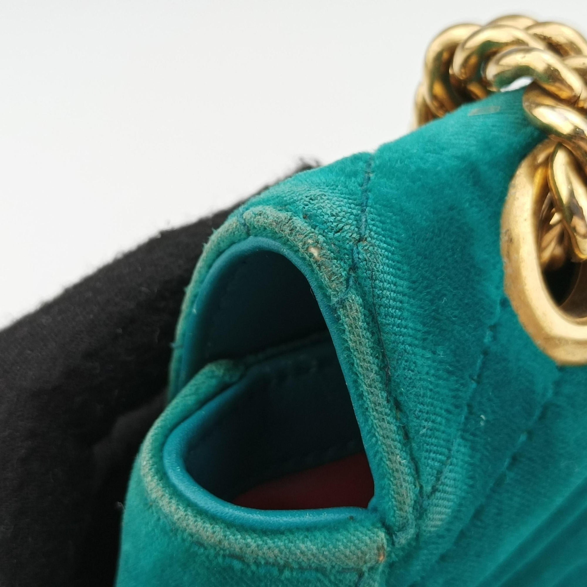 Pre-owned Gucci GG Marmont Blue velour 446744 shoulderbag | stylenewstar