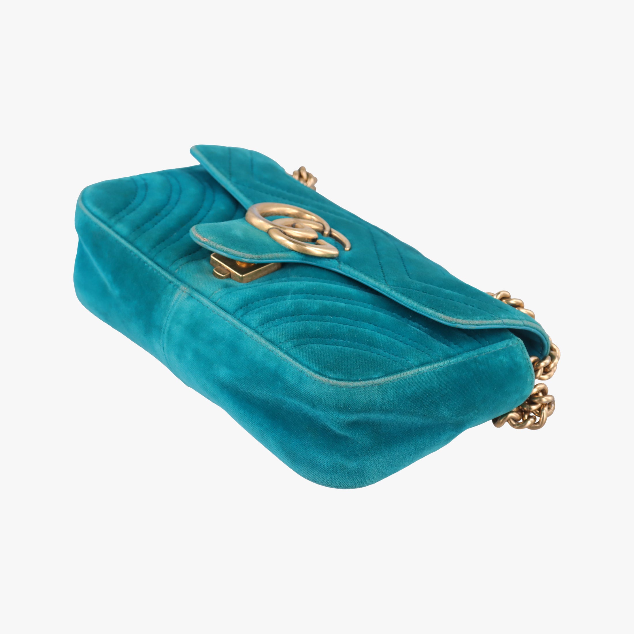 Pre-owned Gucci GG Marmont Blue velour 446744 shoulderbag | stylenewstar