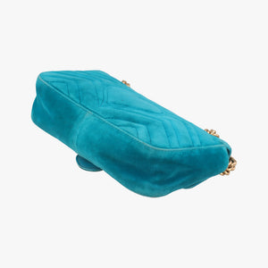 Pre-owned Gucci GG Marmont Blue velour 446744 shoulderbag | stylenewstar