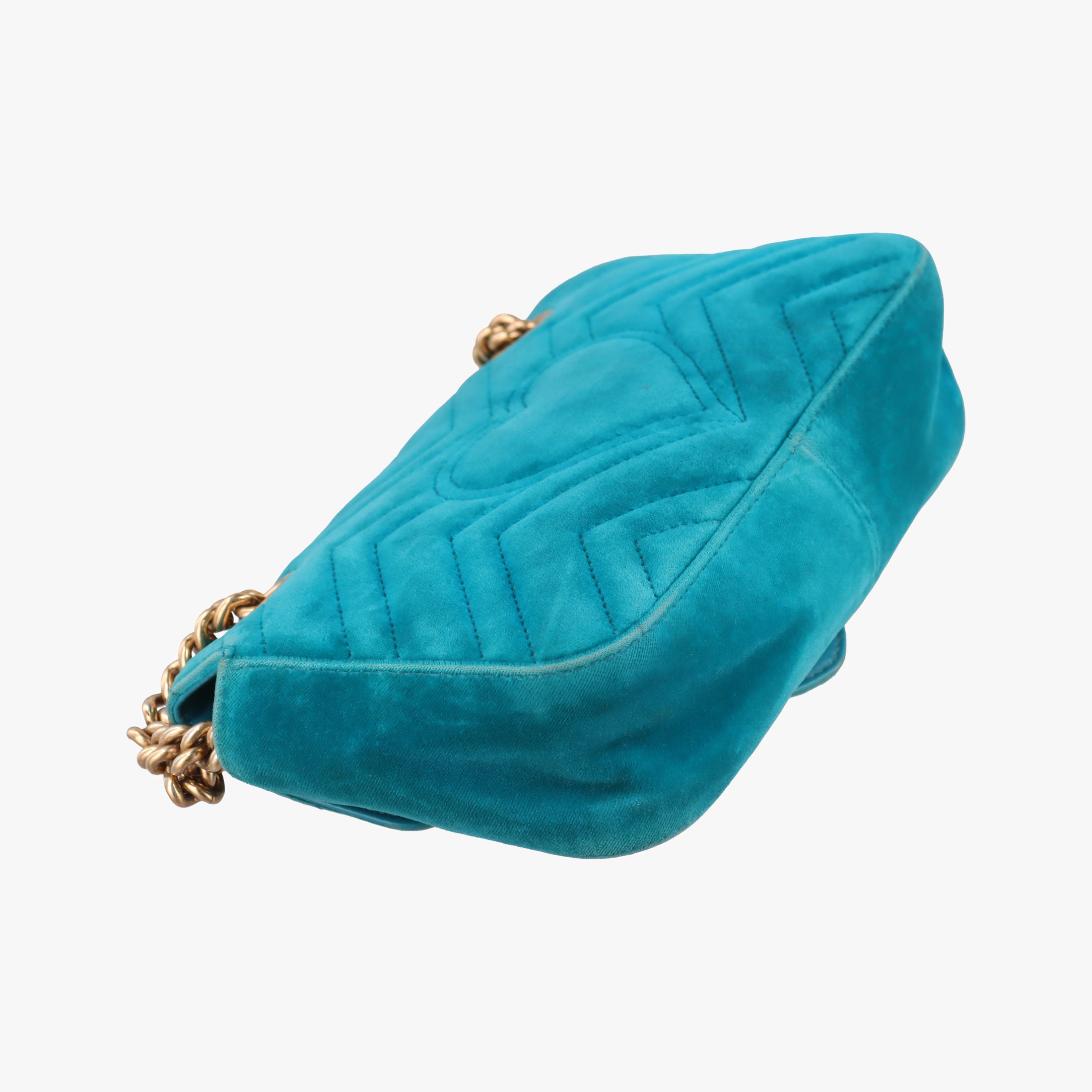 Pre-owned Gucci GG Marmont Blue velour 446744 shoulderbag | stylenewstar