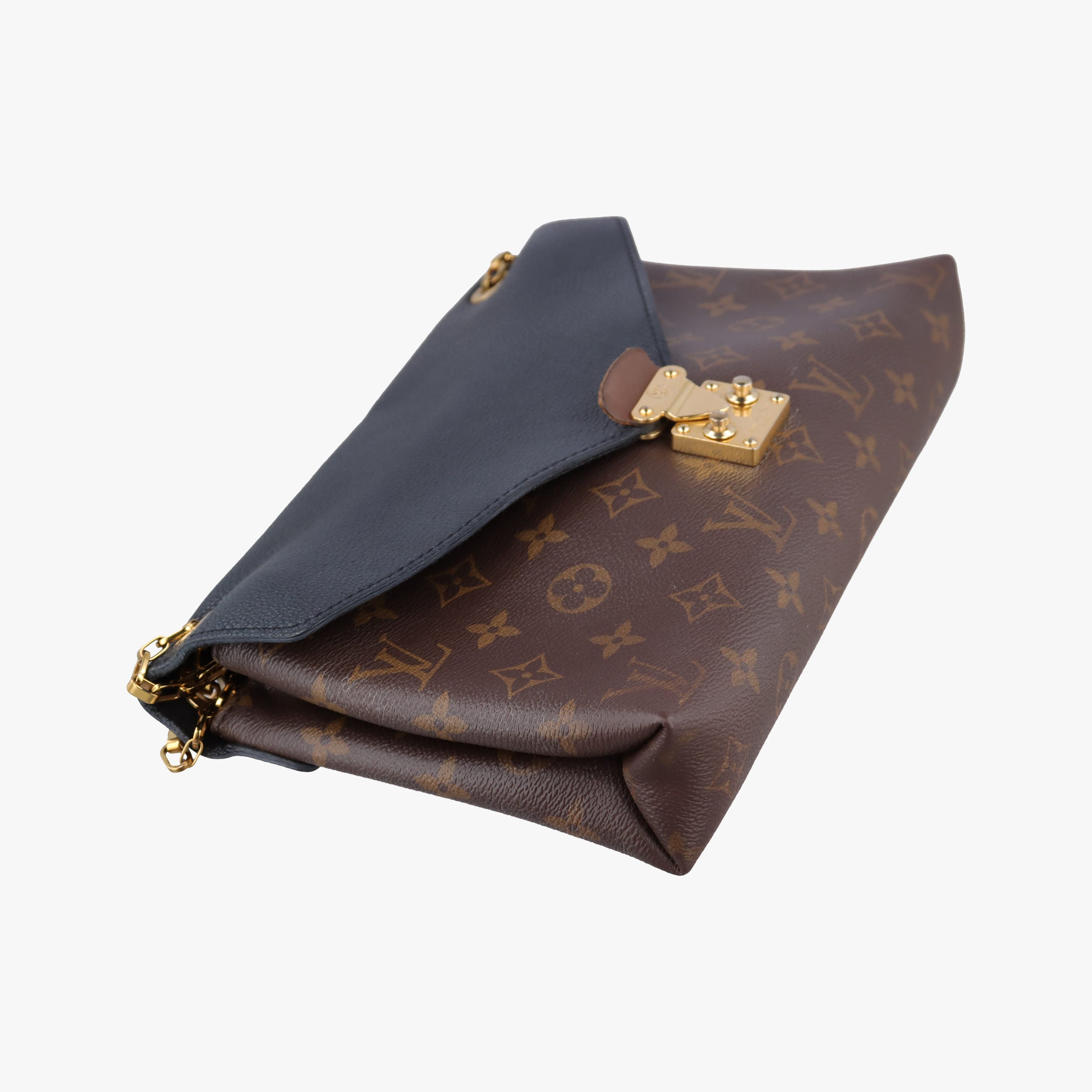 Secondhand Louis Vuitton PALLAS Chain Brown×Noir Monogram Canvas×calf leather M41223 shoulderbag | stylenewstar