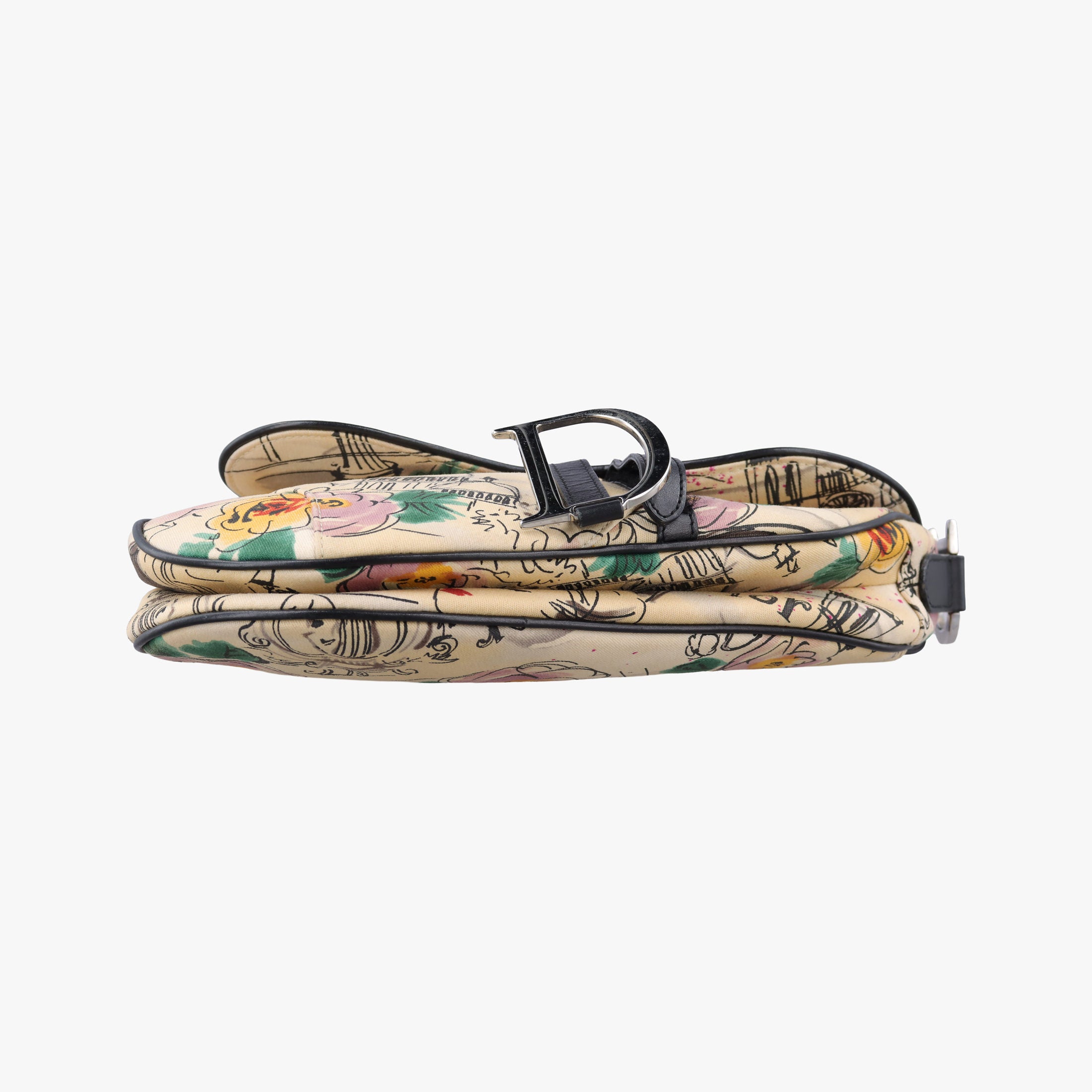 Pre-owned Christian Dior Paris '50s Motif Print Saddle Bag Beige × Multicolor Canvas × Leather  shoulderbag | stylenewstar