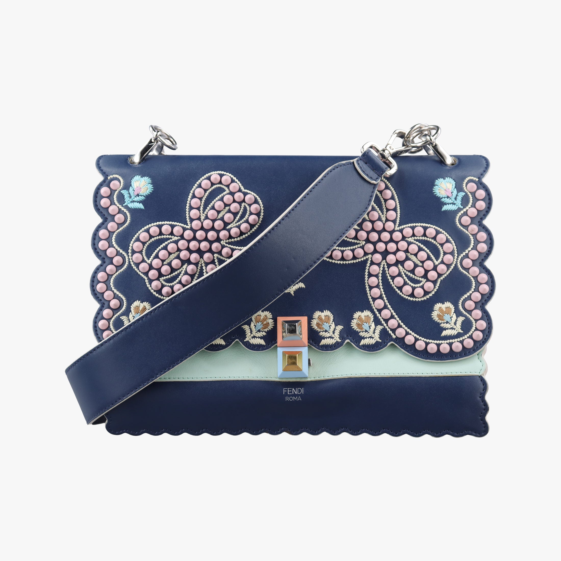 Secondhand Fendi KAN I Blue×Multicolour Leather 8BT283 shoulderbag | stylenewstar