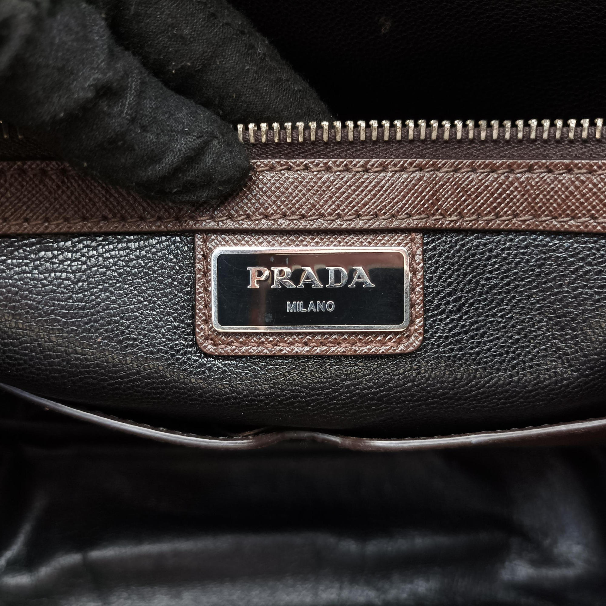 Secondhand Prada business bag briefcase Brown SAFFIANO Leather 2VE363 handbag | stylenewstar