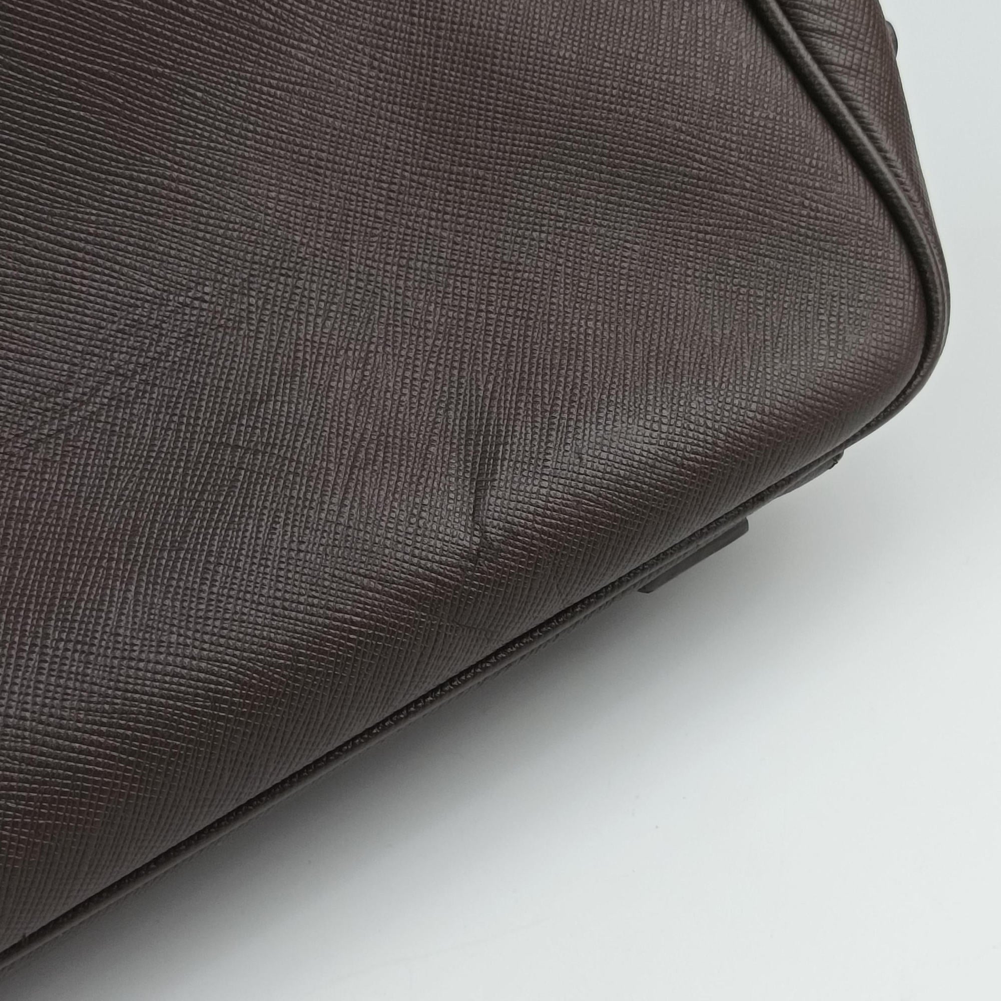 Secondhand Prada business bag briefcase Brown SAFFIANO Leather 2VE363 handbag | stylenewstar