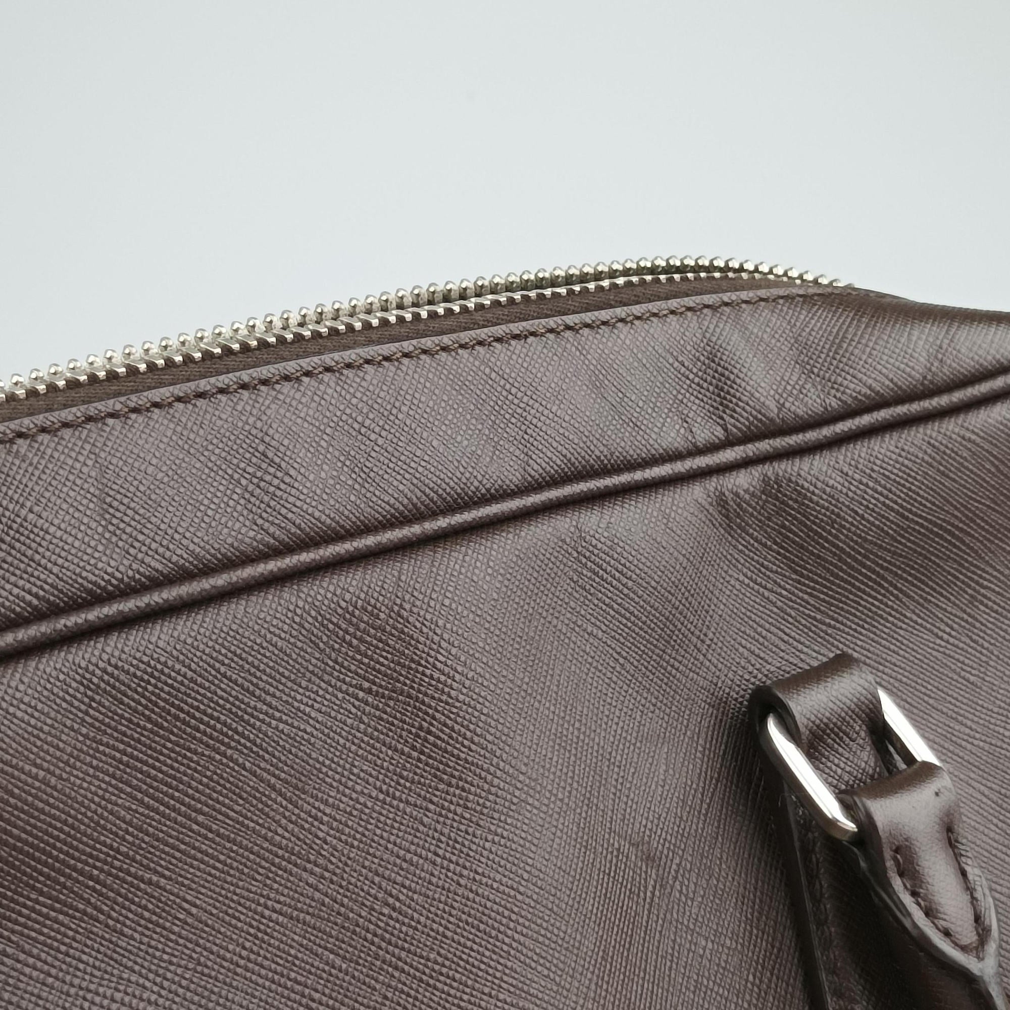 Secondhand Prada business bag briefcase Brown SAFFIANO Leather 2VE363 handbag | stylenewstar