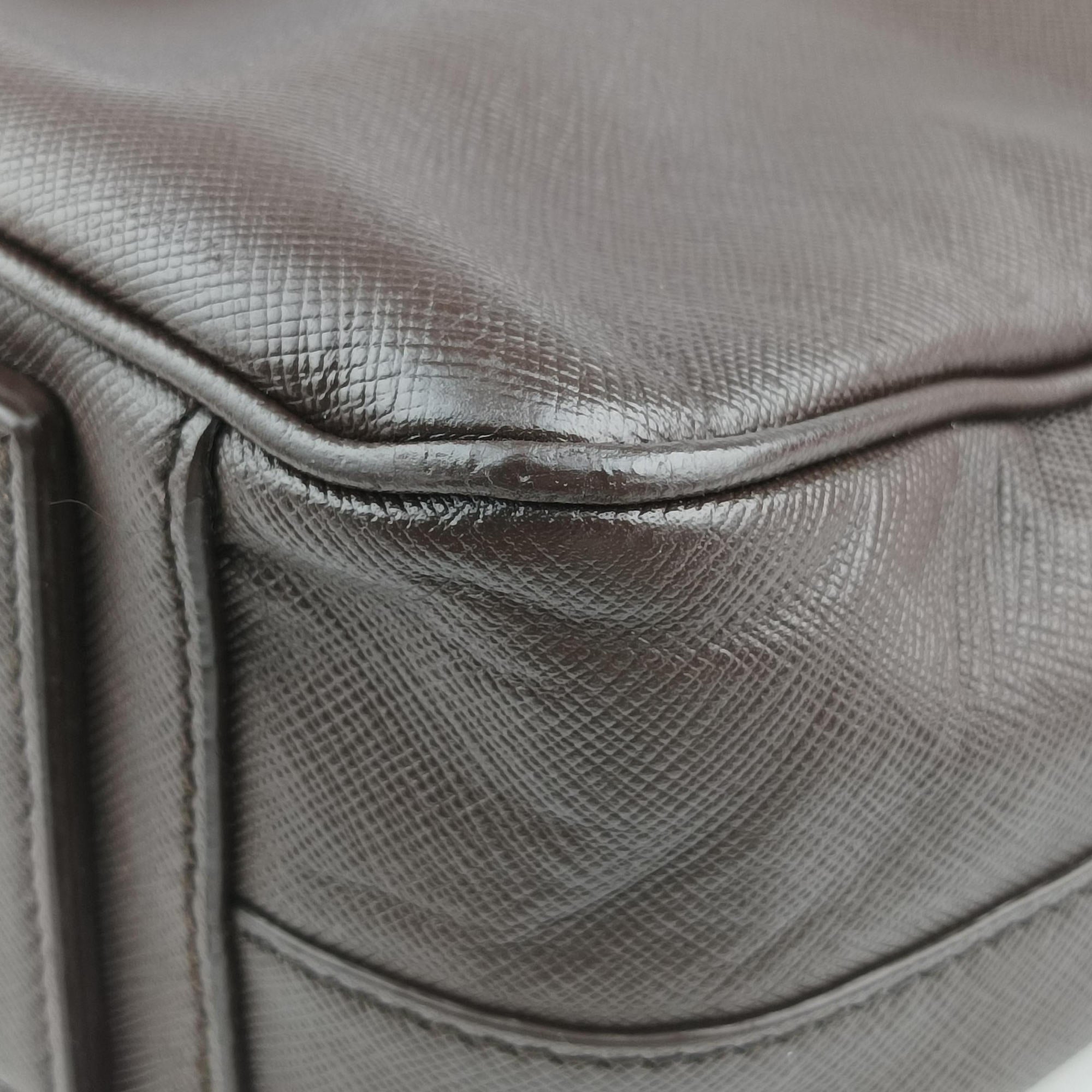 Secondhand Prada business bag briefcase Brown SAFFIANO Leather 2VE363 handbag | stylenewstar