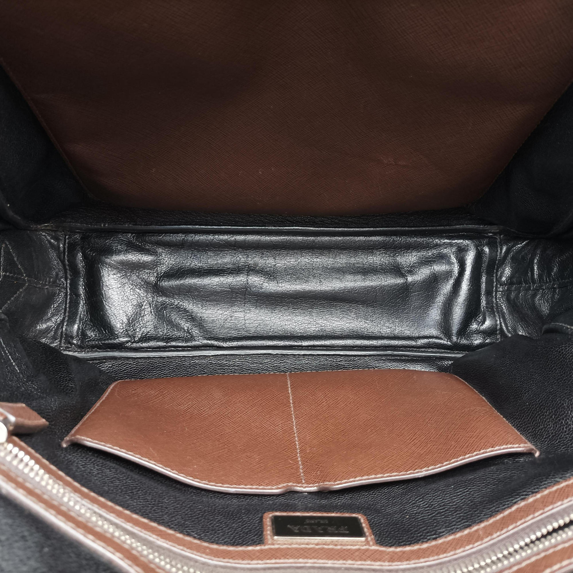 Secondhand Prada business bag briefcase Brown SAFFIANO Leather 2VE363 handbag | stylenewstar