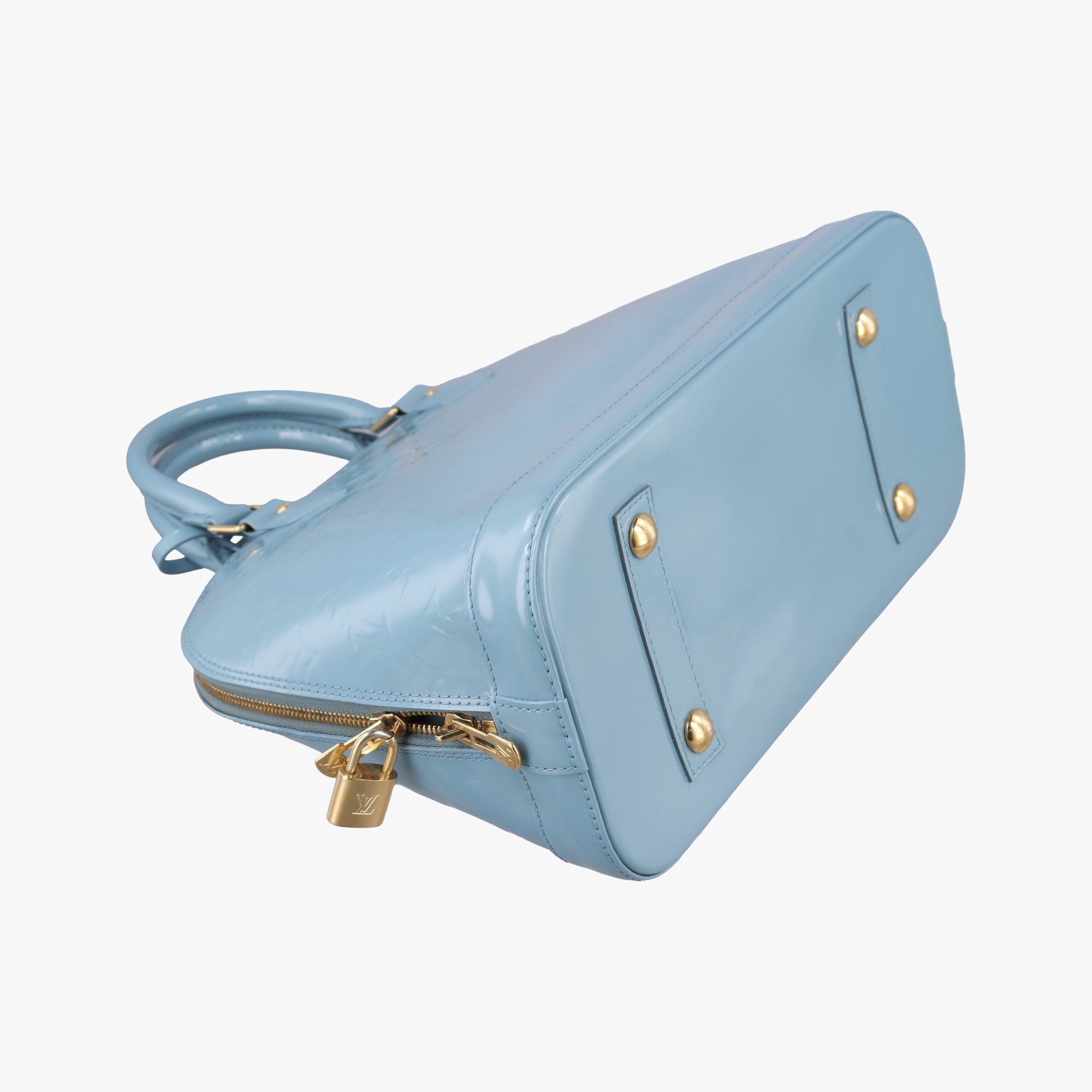 Pre-owned Louis Vuitton Alma PM Light Blue Vernis  handbag | stylenewstar