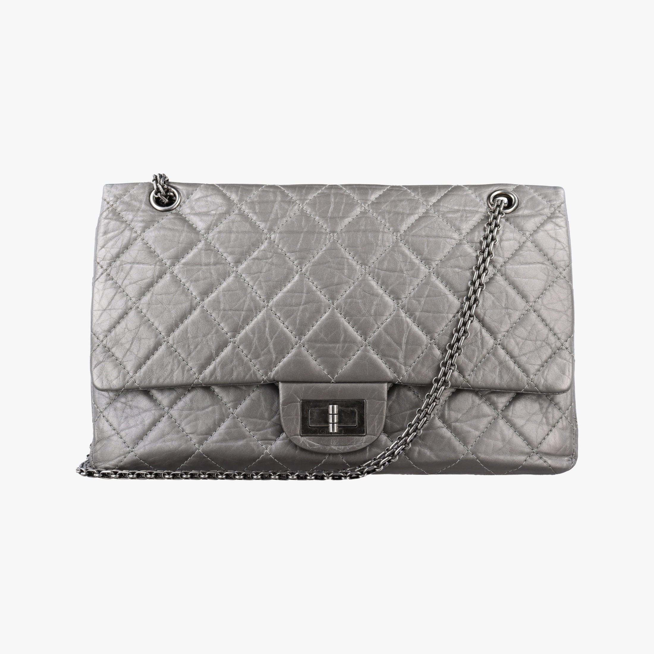 Pre-owned Chanel 2.55 double flap Matelasse Silver Leather A37590 shoulderbag | stylenewstar