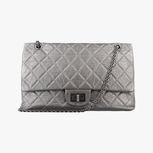Pre-owned Chanel 2.55 double flap Matelasse Silver Leather A37590 shoulderbag | stylenewstar