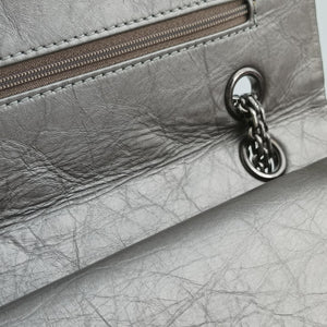 Pre-owned Chanel 2.55 double flap Matelasse Silver Leather A37590 shoulderbag | stylenewstar