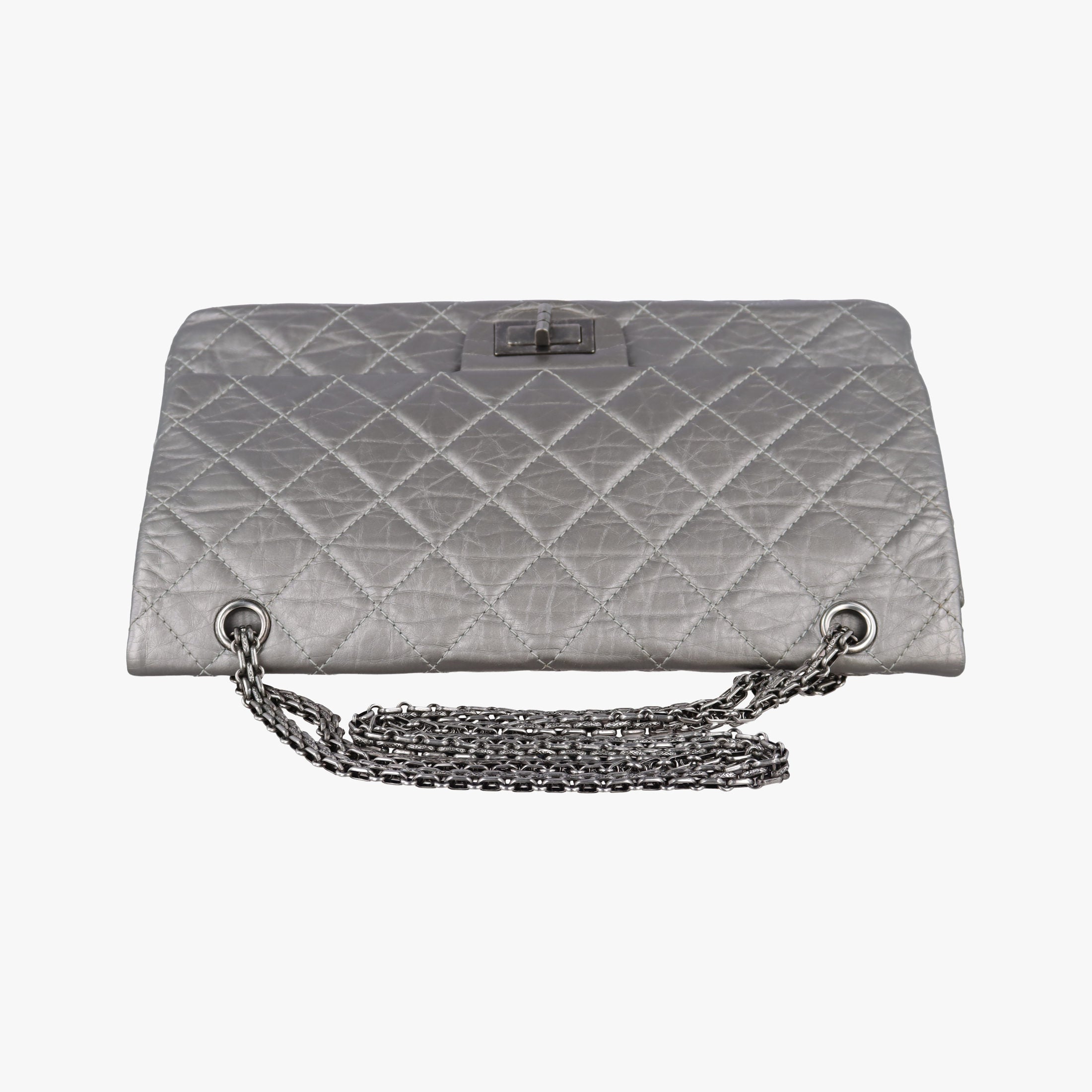 Pre-owned Chanel 2.55 double flap Matelasse Silver Leather A37590 shoulderbag | stylenewstar