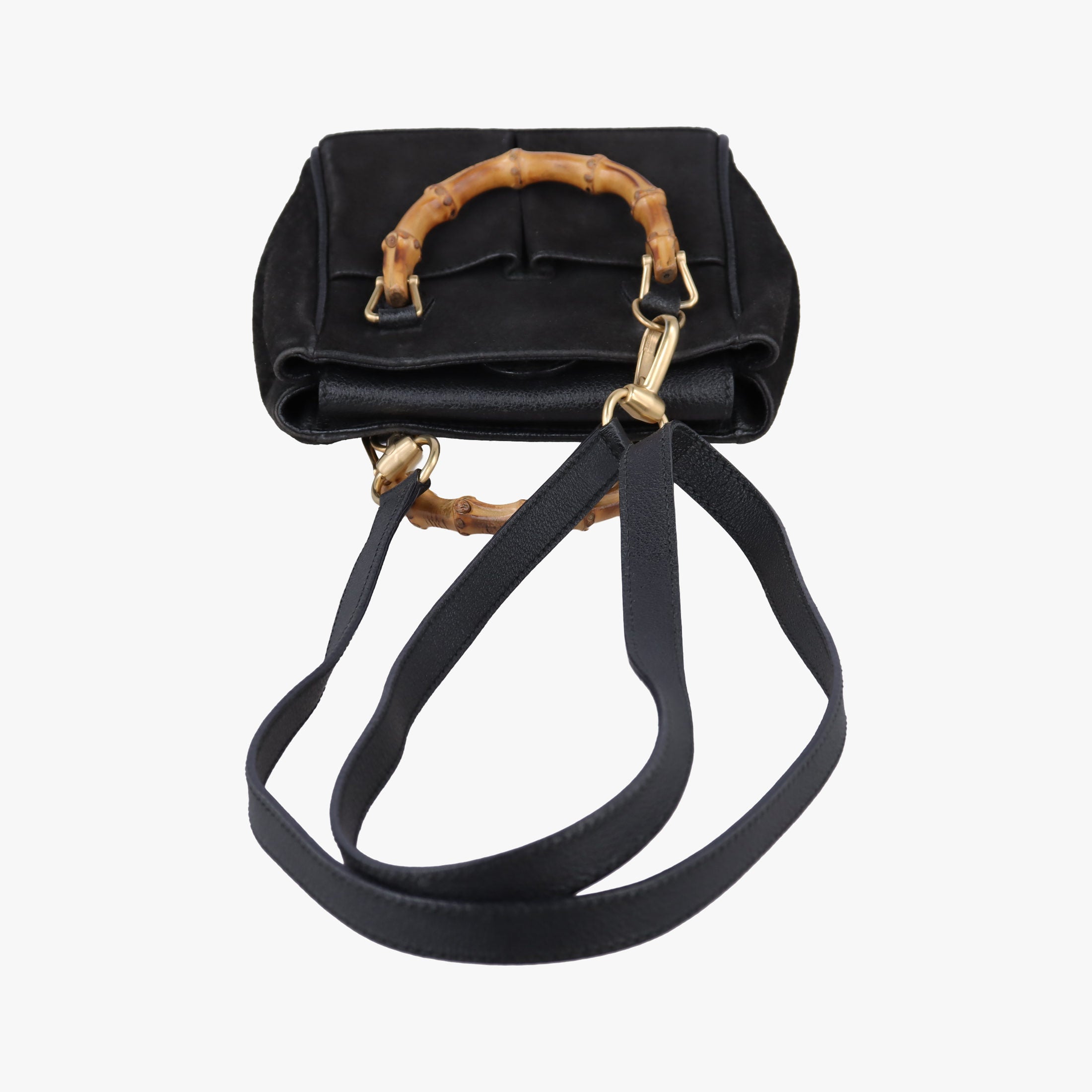 Pre-owned Gucci bamboo Black Suede× Leather 007.17 shoulderbag | stylenewstar