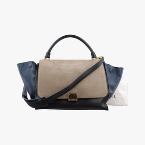 Pre-owned Celine Trapeze Beige×black×blue Suede × leather  shoulderbag | stylenewstar