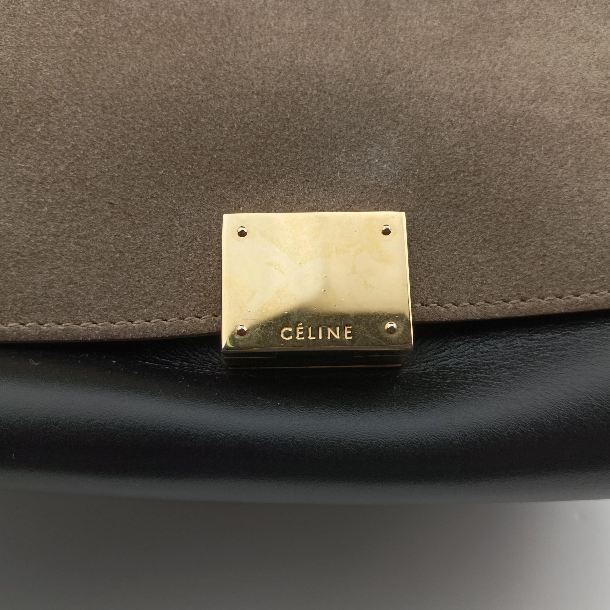 Pre-owned Celine Trapeze Beige×black×blue Suede × leather  shoulderbag | stylenewstar