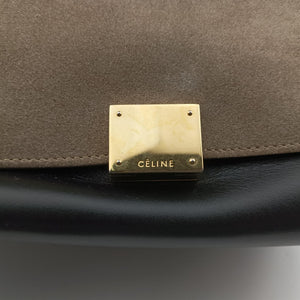 Pre-owned Celine Trapeze Beige×black×blue Suede × leather  shoulderbag | stylenewstar