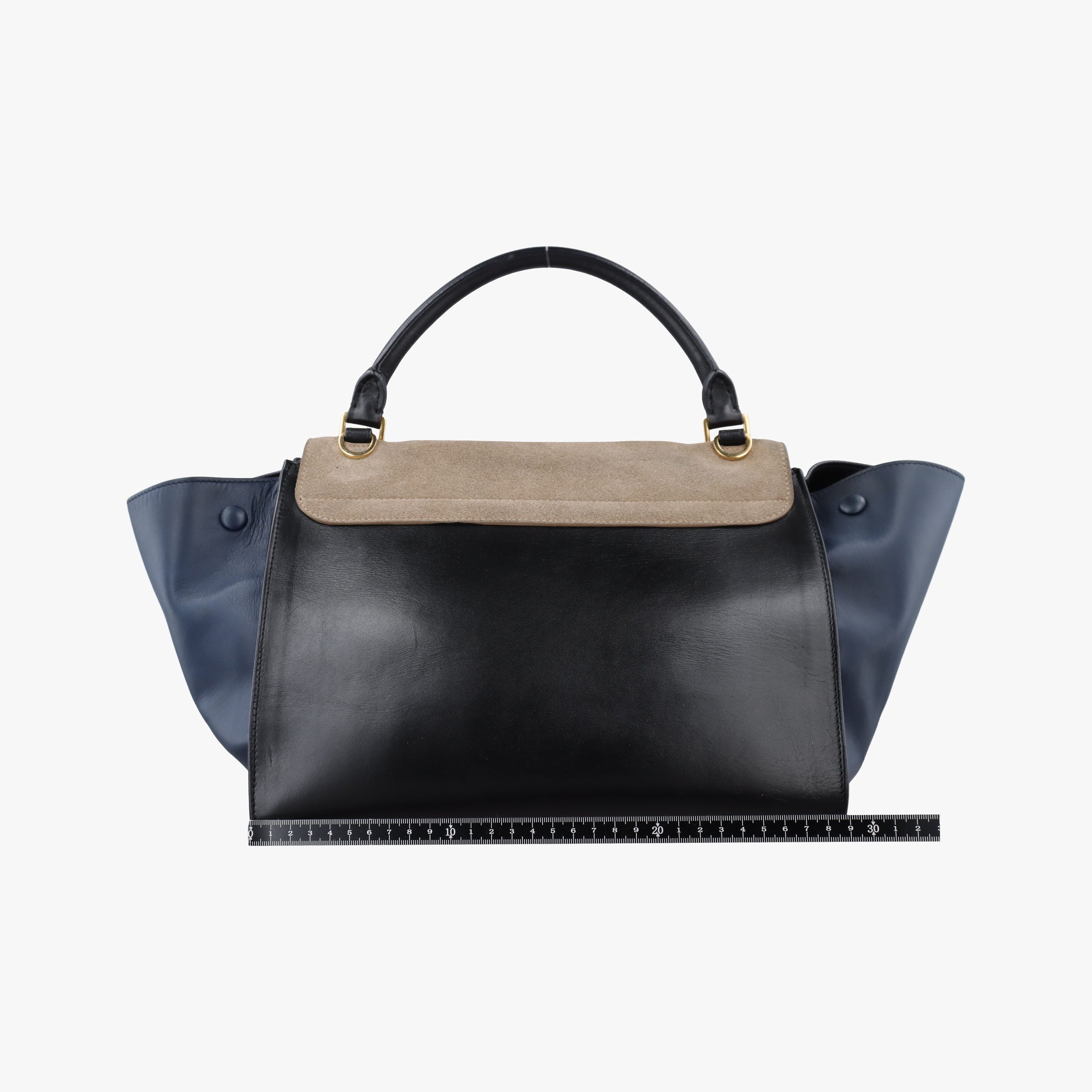 Pre-owned Celine Trapeze Beige×black×blue Suede × leather  shoulderbag | stylenewstar