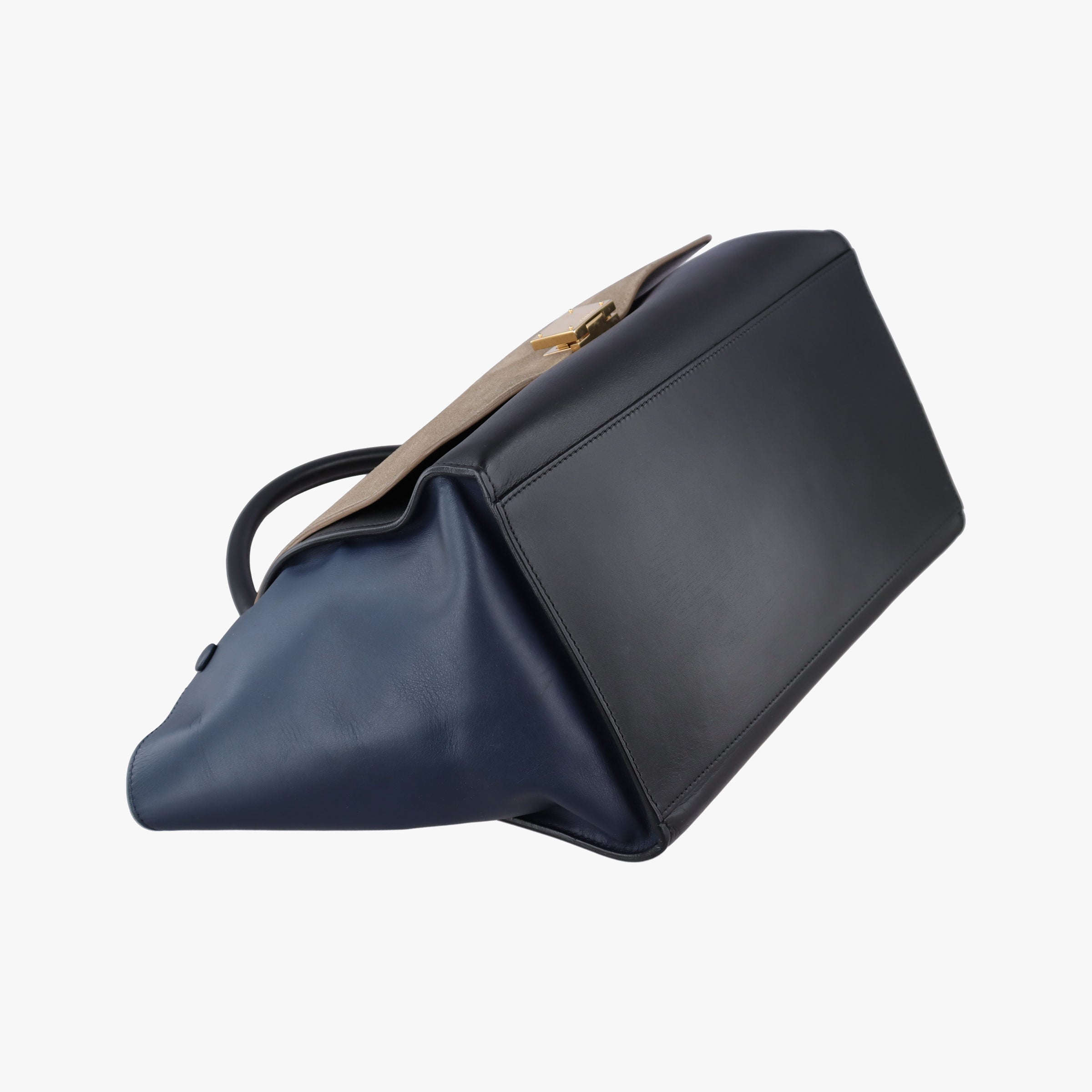 Pre-owned Celine Trapeze Beige×black×blue Suede × leather  shoulderbag | stylenewstar