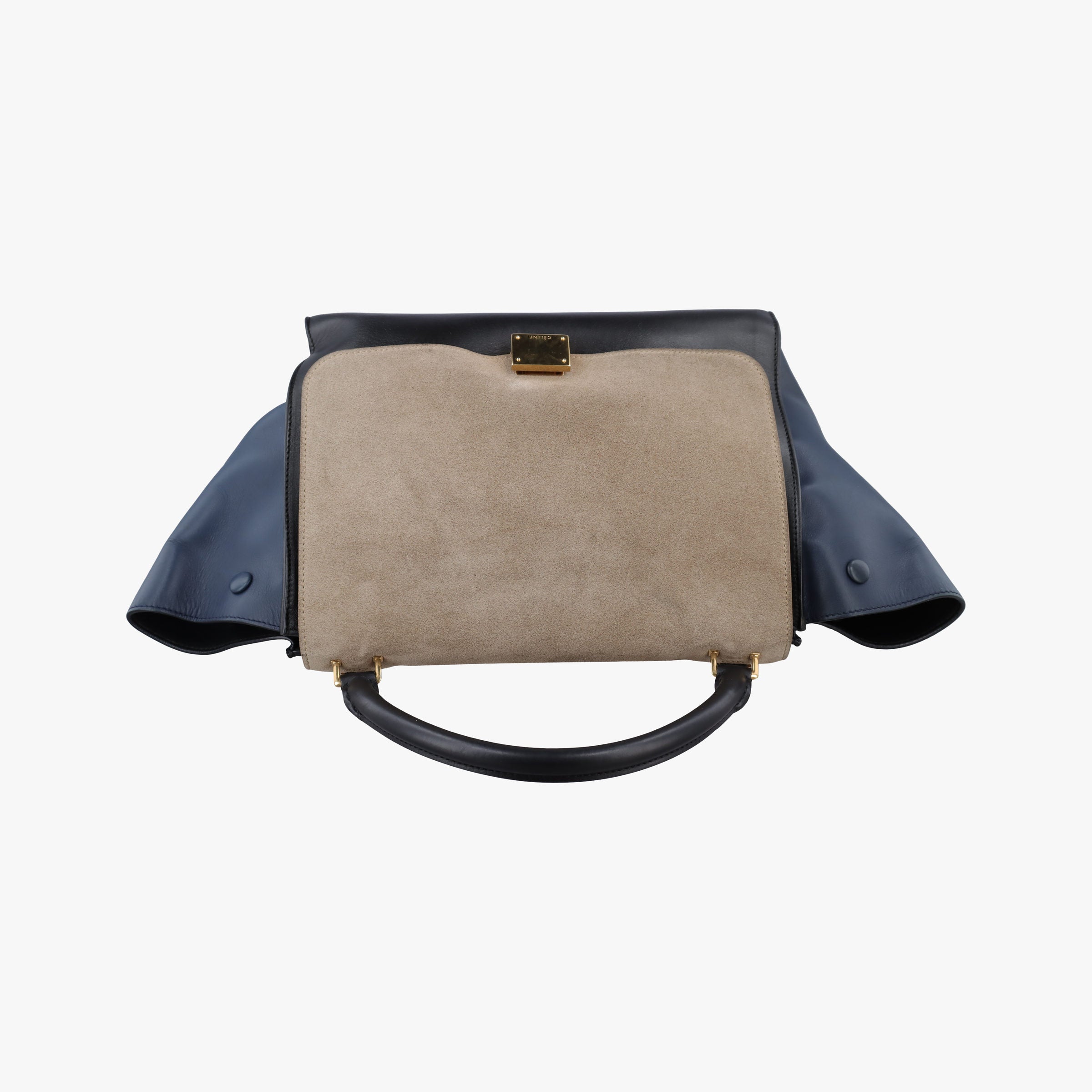 Pre-owned Celine Trapeze Beige×black×blue Suede × leather  shoulderbag | stylenewstar