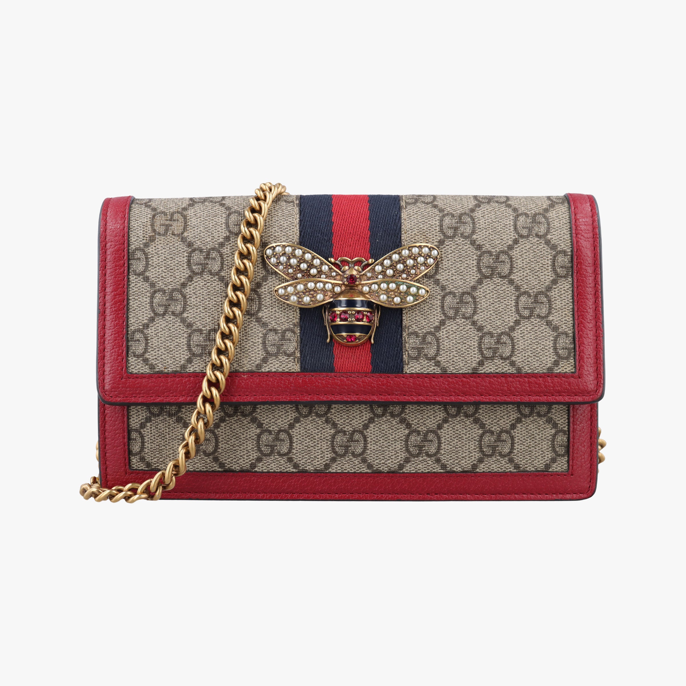 Vintage Gucci Queen Margaret Beige×Red×Navy PVC coated canvas×leather 476079 shoulderbag | stylenewstar