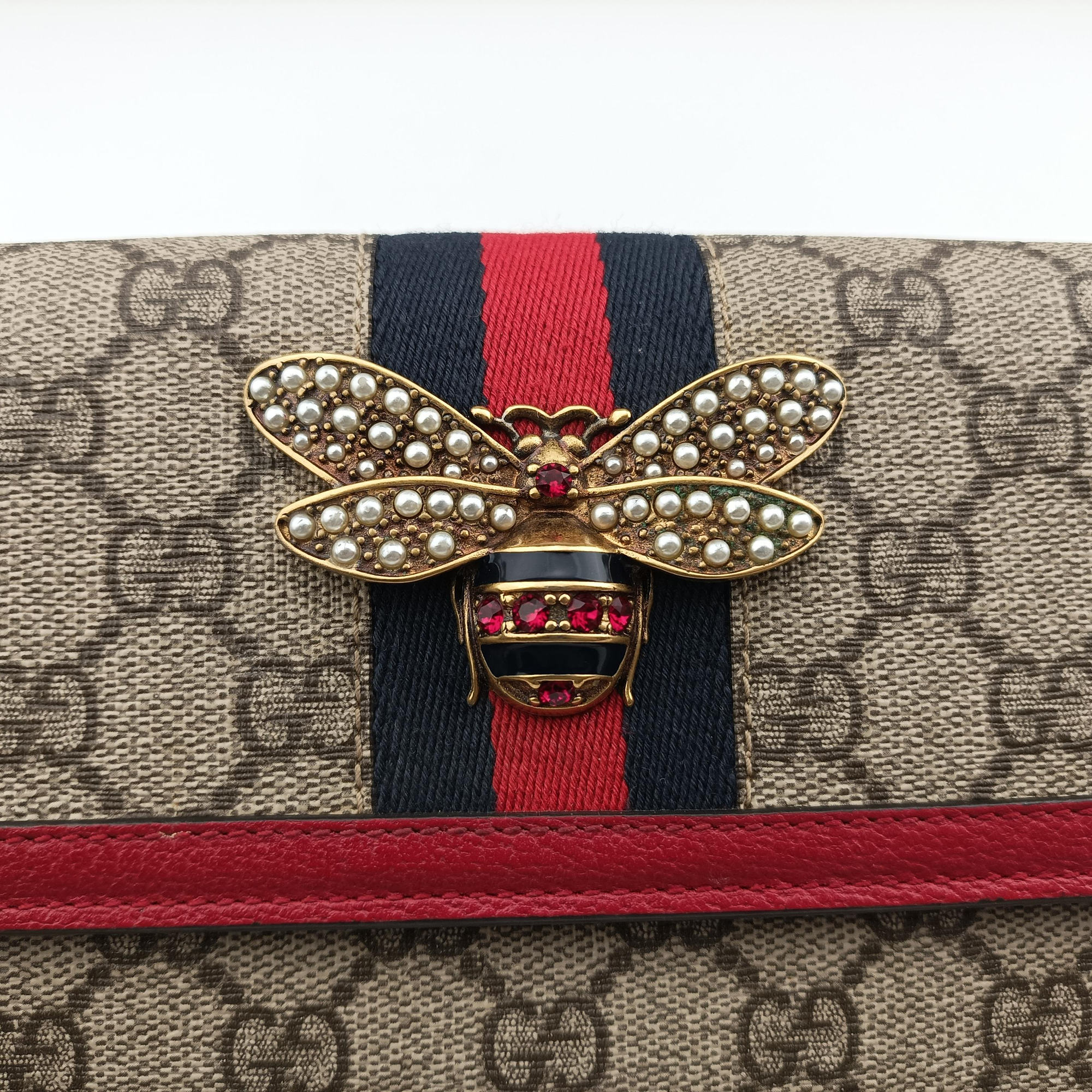 Vintage Gucci Queen Margaret Beige×Red×Navy PVC coated canvas×leather 476079 shoulderbag | stylenewstar