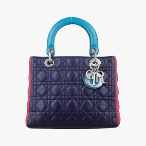 Secondhand Christian Dior Lady Dior Navy×Pink×Light Blue lambskin  handbag | stylenewstar