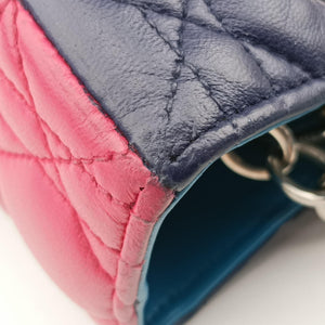 Secondhand Christian Dior Lady Dior Navy×Pink×Light Blue lambskin  handbag | stylenewstar