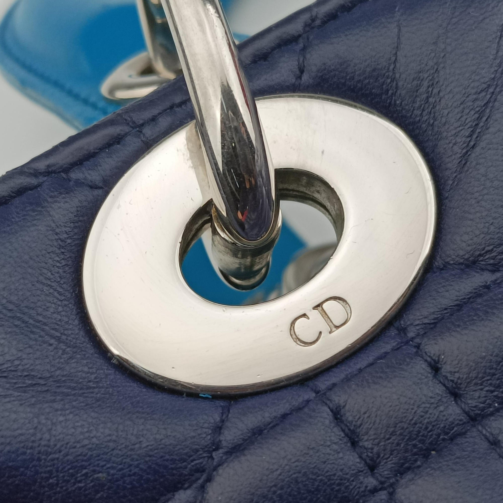 Secondhand Christian Dior Lady Dior Navy×Pink×Light Blue lambskin  handbag | stylenewstar