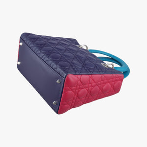 Secondhand Christian Dior Lady Dior Navy×Pink×Light Blue lambskin  handbag | stylenewstar